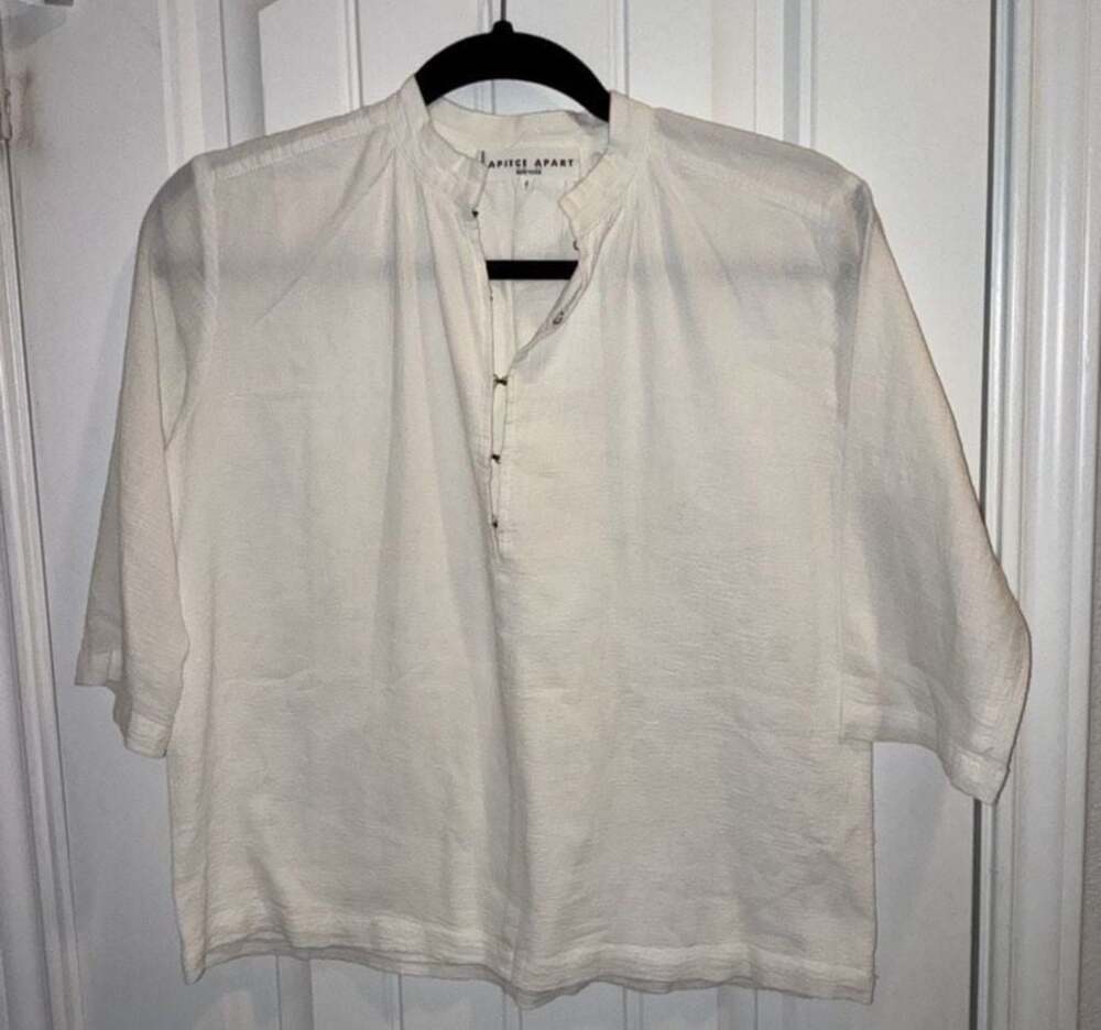 Apiece Apart Cream Cotton Gauze Button Neck Tunic Blouse